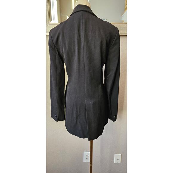 Zara Single Breasted Long Blazer Jacket‎ Women 8 Black Career Office Wool Blend - Picture 2 of 4